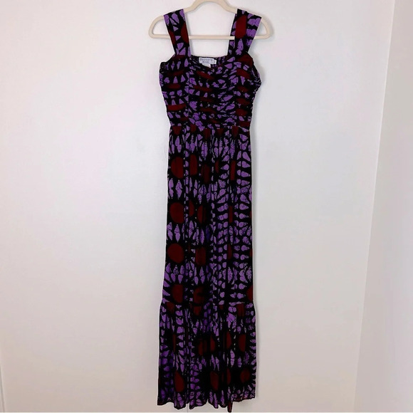 Busayo Olumide Square Neck Tiered Maxi Dress Lilac Red XS Summer Boho Colorful - Picture 2 of 8